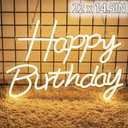 22" x 14.5" Happy Birthday Neon Sign for Backdrop, LED Happy Birthday Light Up Sign, USB Powered Dimmable Neon Light for Birthday Party Decorations, Wall Decor, Warm White