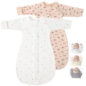 2 Pack Transitional Swaddle Sack with Arms Up Length Sleeves & Mitten Cuffs, Sleeping Sack Bag 2 Ways Zipper, Wearable Swaddling Blanket for Newborns Baby Snug Fit Calms Startle Reflex (M ( 3-6 Months, 14-20 lbs ), Little Apple & Lovely Cherry)