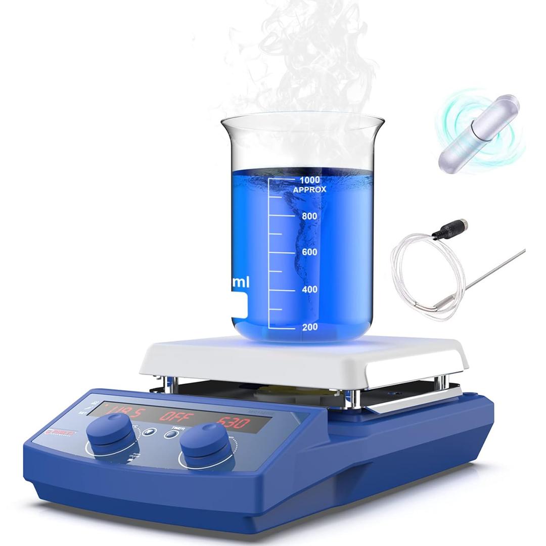 FOUR E'S SCIENTIFIC 510/950F 7 Inch Magnetic Stirrer Hot Plate with Timer Max 20L Stirring Capacity 50-1500RPM 110V