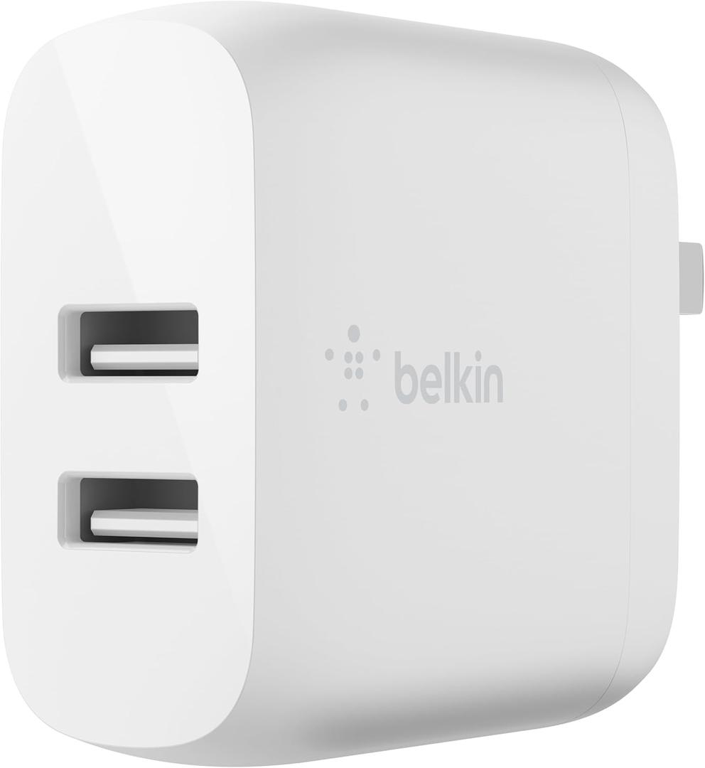 Belkin 24W Dual Port USB Wall Charger - iPhone Fast Charging - Charging Block for Power Bank, iPhone 16, iPhone 15, iPhone 14, iPad Pro, Samsung Nintendo Switch 2 & More, (Cable Not Included)