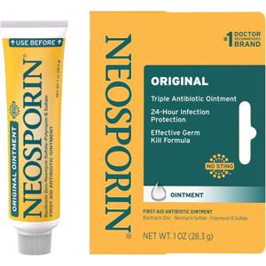Neosporin Original First Aid Triple Antibiotic Ointment, Bacitracin Zinc & Neomycin Sulfate Infection Protection, Wound Care Treatment & Scar Appearance Minimizer for Minor Cuts, Scrapes & Burns, 1 oz