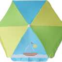 AMMSUN 5ft Seaside Umbrella for Sand Box Water Table - Kids Durable Umbrellas for children Picnic Beach Camping Garden Outdoor Play Shade (5ft Green Yellow Boat)