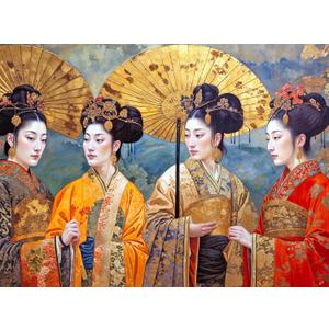 Cross & Glory - Silk and Splendor: an Imperial Puzzle Panorama - 1000 Piece Jigsaw Puzzle for Adults | Tang Dynasty Art | Textured Oil and Watercolor Mix