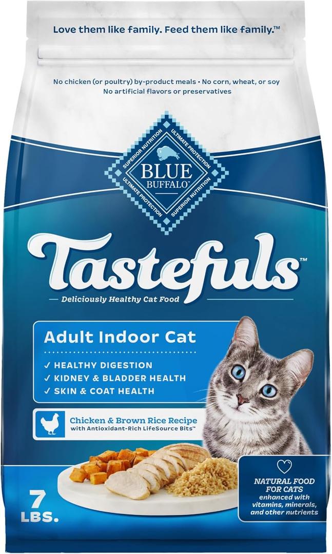 Blue Buffalo Tastefuls Natural Dry Food for Adult Indoor Cats, Chicken & Brown Rice Recipe, 7-lb. Bag (EXP 08/27/27)