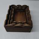 4 Pcs Scalloped Baskets with Handle 4 Size Wooden Countertop Storage Box Multipurpose Fruit Vegetable Crate Rectangular Decorative Serving Tray Organizer for Kitchen Bathroom Home Decor(Brown)