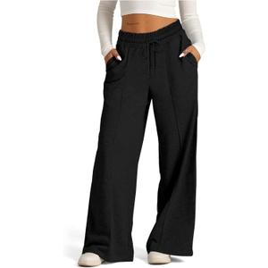 SOFIA'S CHOICE Women's High Waist Drawstring Sweatpants with Pockets Loose Straight Leg Lounge Pant Black, Large
