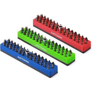 AIRTOON 3PCS 1/4" Magnetic Hex Bit Holder, 43 Holes Bit Storage with Strong Magnetic Base, Magnetic Screwdriver Bit Organizer, Red, Blue and Green