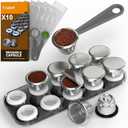 Triplot10pcs Reusable N*espresso OriginalLine Compatible Coffee Capsules with Storage Tray, 10Pods with 300pcs Foil Lids, Pre-fill Design
