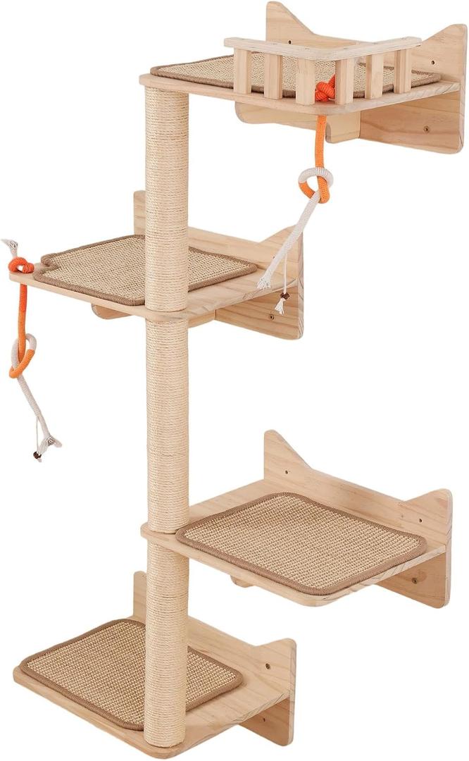 Wall Mounted Cat Tree, Cat Wall Shelves with Sisal Mats, Size: 7 pcs, 17.52"L x 13.19"W x 7.87"H