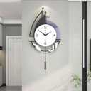 Decorative Wall Clock for Living Room, Creative Silent Non Ticking Modern Wall Clocks with Pendulum, Battery Operated, Large Wall Clock for Living Room, Kitchen, Bedroom (Black White, 31.5x15.7inch)