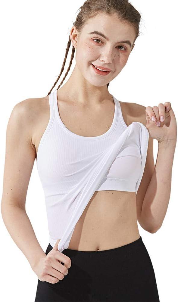 Yoga Racerback Tank Top for Women with Built in Bra,Women's Padded Sports Bra Fitness Workout Running Shirts (6, White)