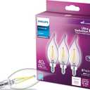 PHILIPS LED 40W BA11 E12 Base 3-Pack Ultra Definition Daylight (5000K) 300 Lumen (3.5W = 40W) Dimmable Clear Flicker-Free Candelabra Light Bulbs