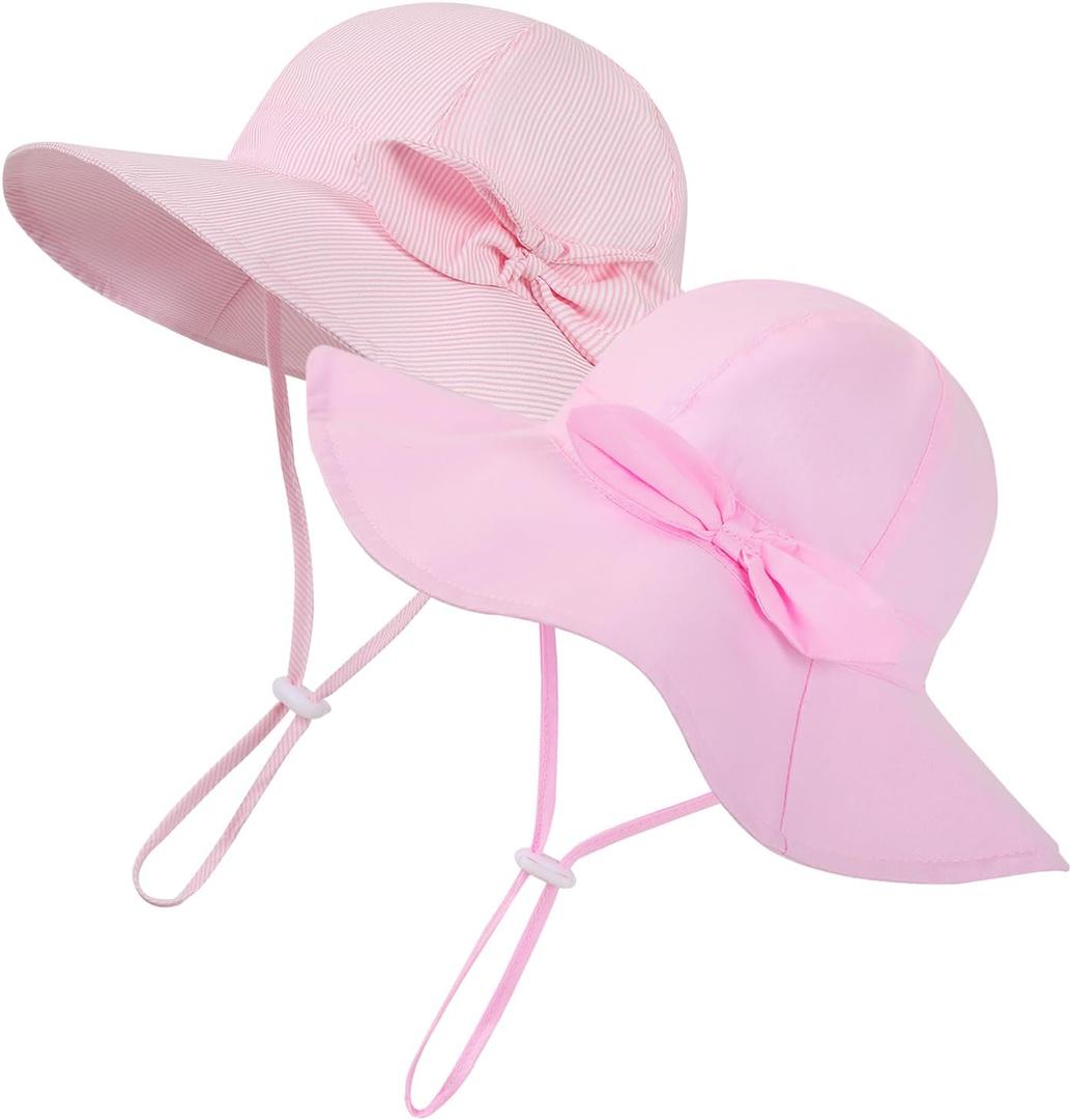 Baby Girl Sun Hat Toddler Beach Hats with UPF 50+ Protective Infant Summer Hat with Wide Brim Baby Girls Bucket Hat