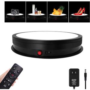 JAYEGT LED Light Base Non-Slip Rotating Display Stand , 110Lbs Load,360 Photography Turntable for Products Shows, Glass Crystal Artwork, Jewelry,Remote control(16.5inch / 6Color LED Light/Black/Wired)