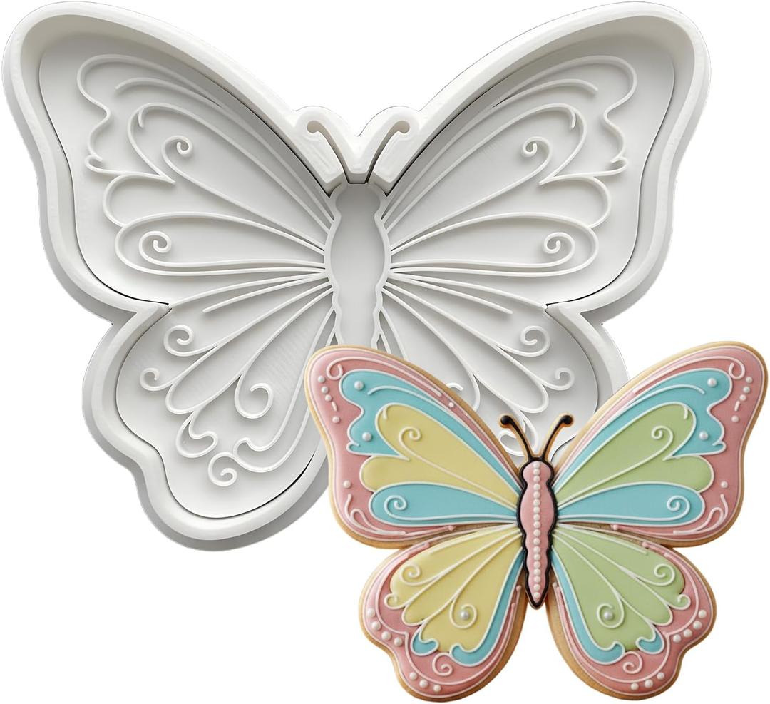 Butterfly Cookie Cutters with Plunger Stamps Handle Detailed 3.5" PLA Cutters for Baking Fondant Cutters Pastry Biscuit Baking Clay DIY Molds