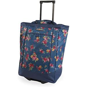 Pacific Coast Signature Large Rolling Shopper Tote Bag (Color: Rose Garden Navy)