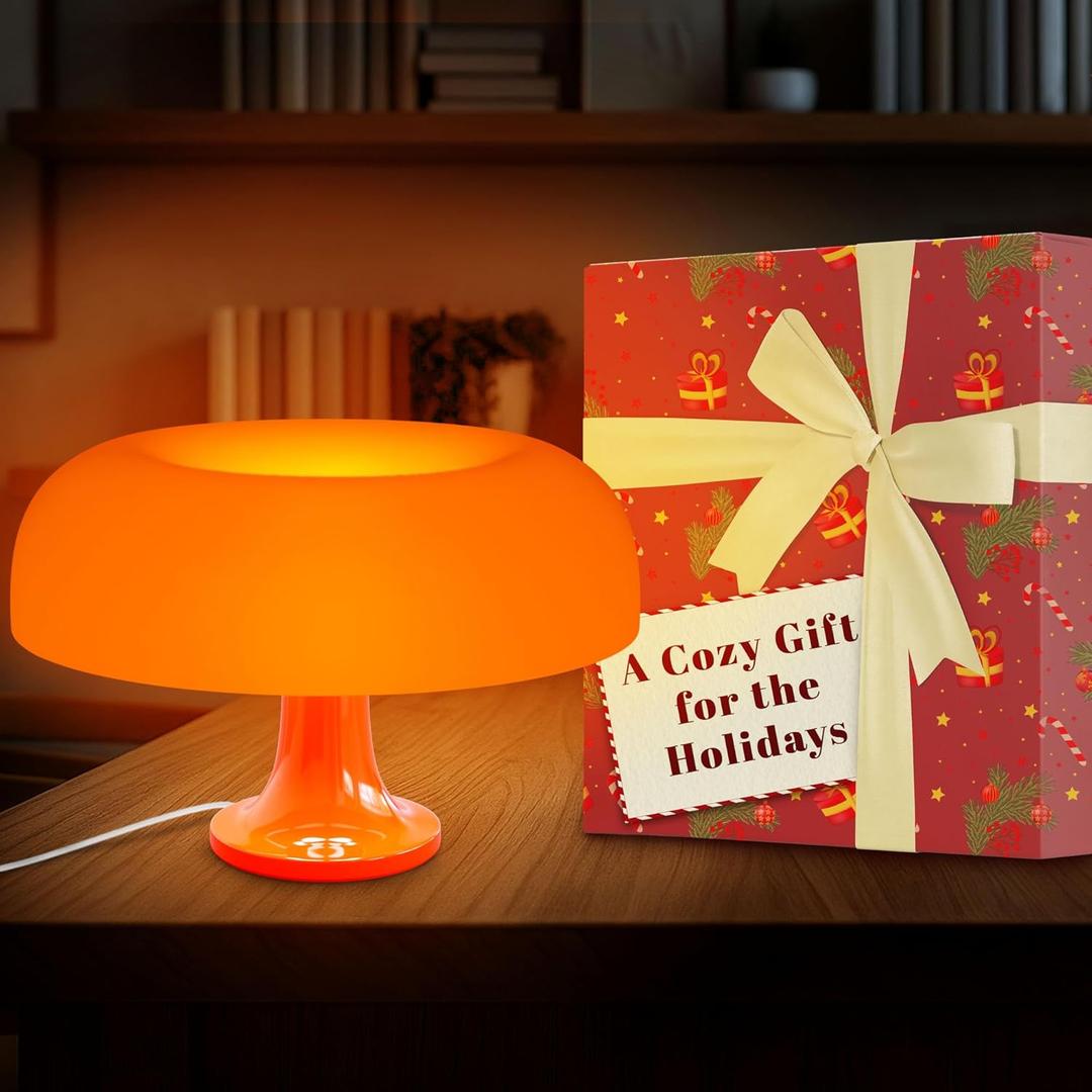 Orange Mushroom Lamp for Bedroom  Aesthetic Vintage Mushroom Lamps with 3 Lighting Colors & 10 Brightness  USB Powered Nightstand Retro Lamp for Reading Room, Office, Dorm | ABS + PVC Build