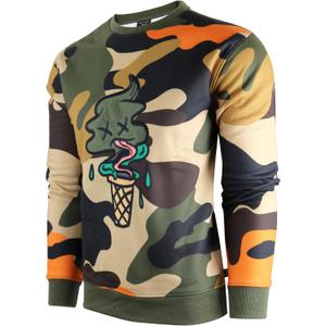 SCREENSHOT-F11076 Mens Urban Hip Hop Fleece Pullover Top - I-Screen Cone Cartoon Animatin Camo Crew Neck Streetwear Sweatshirt-Olive-Medium