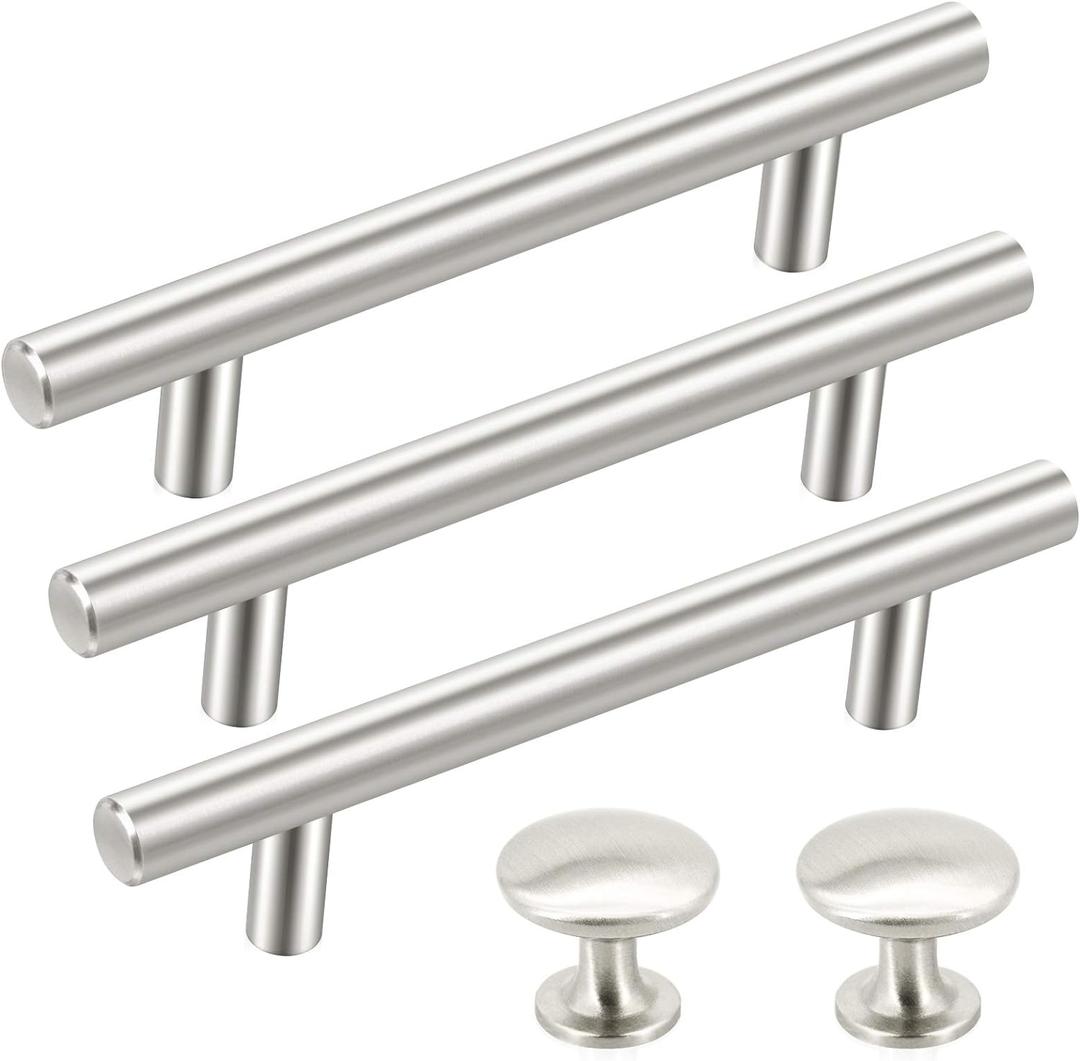 SUNRIVER 36 Pack Kitchen Cabinet Handles 26 Pack Cabinet Pulls Brushed Satin Nickel 10 Pack Cabinet Door Knobs 3-3/4" Hole Center Stainless Steel Cabinet Hardware for Drawer