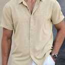 Men's Shirts V-Neck Short Sleeve Casual Button Down Shirt Solid Color Summer Beach Business Shirt Black XL