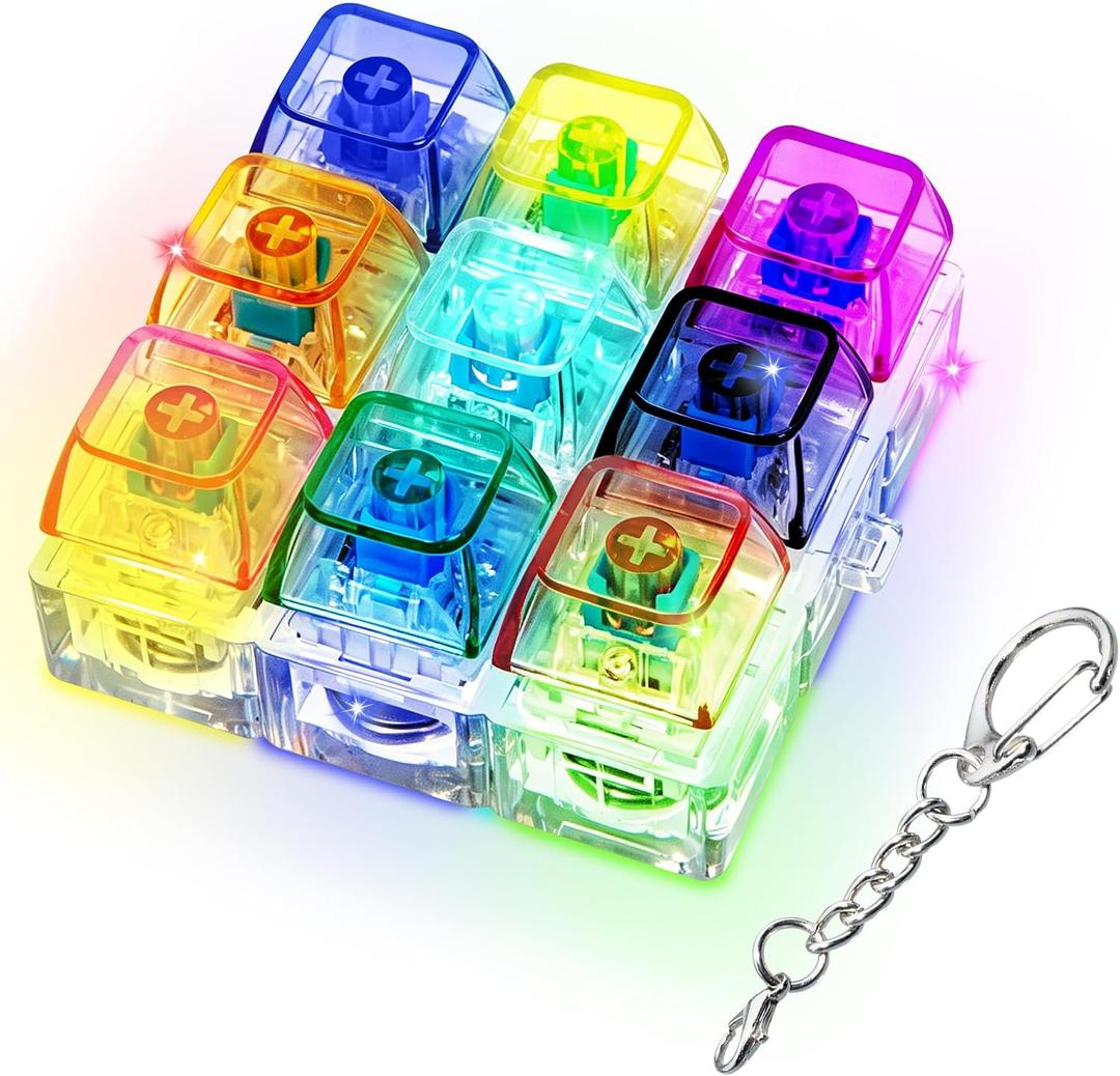 LED Light Keyboard Fidget Toy for Adults Kids, Glow Keyboard Fidget Keychain Stress Relief Keyboard Decompression Button Finger Clicker Toys, Button Fidget Gifts to Relief Stress(Transparent-Colorful)