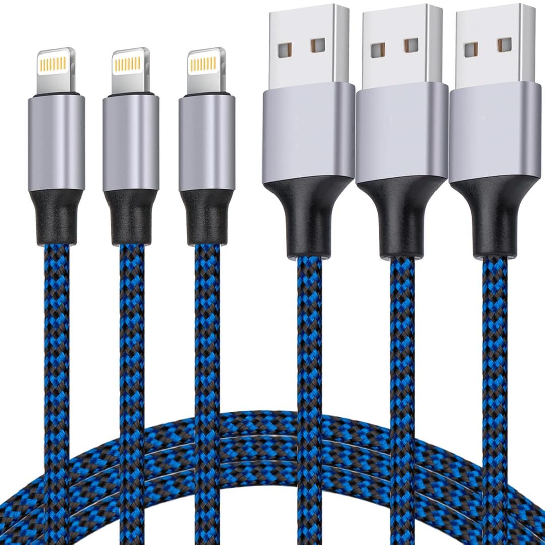 TAKAGI for iPhone Charger, [MFi Certified] Lightning Cable 3PACK 3FT Nylon Braided USB Charging Cable High Speed Transfer Cord Compatible with iPhone 14/13/12/11 Pro Max/XS MAX/XR/XS/X/8/iPad(Blue)