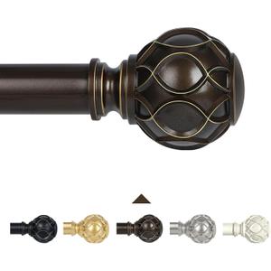 Bronze Curtain Rods for Windows 66 to 120 In(5.5-10ft),1 Inch Adjustable Curtain Rod,Heavy Duty Curtain Rods,Netted Texture Finial Drapery Rods,Single Window Curtain Rod 66-120",Antique Bronze (66-120" & 1pack, Antique Bronze)
