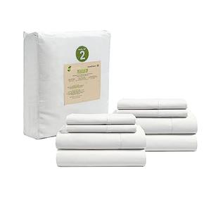 LANE LINEN 100% Organic Cotton Queen Sheets, 8Pc Queen Bed Sheets, Soft & Breathable Queen Size, Crisp Percale Weave, Hotel-Quality Bedding Sheet & Pillowcases - White (2 Pack)
