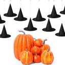 VioraWhite 19 Pcs Halloween Witch Hat Hanging Decor with Artificial Pumpkin, 12 Black Floating Witch Hats with Rope and 7 Pumpkin Set Halloween Party Decorations for Home Yard Porch Ceiling