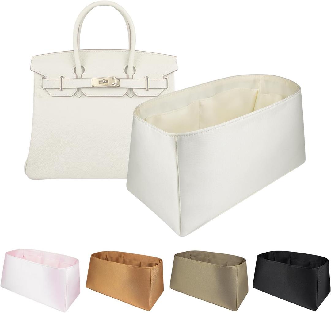 Organizer Insert for Birkin 30, Satin Inner Bag Organiser(Size: BK30, Color: Craie)