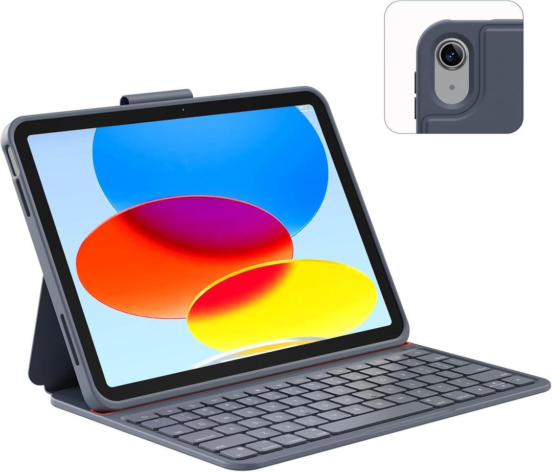 Case with Keyboard Compatible for iPad 10th Generation & 11th (A16, 2025): Bluetooth Wireless Magnetic Stand Rechargeable Keyboard with Pencil Holder (Grey)