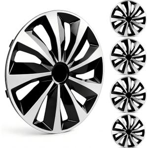 MIKKUPPA 16 Inch Hubcaps, 4 Wheel Covers for Steel Wheels, Silver Black