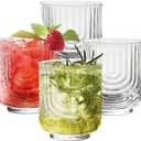 Art Deco Cocktail Glasses Set of 4, 12oz Negroni & Whiskey Glasses, Ripple Glassware Highball Beverages Glass for Cocktail, Iced Coffee, Soda