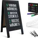 A Frame Chalkboard with Chalk Markers by HBCY Creations: 40x20 Solid Wood A-Frame Sign Gray Double-Sided Magentic Menu Board, Deluxe Set Includes 8 Chalk Markers, 10 Stencils, 2 Magnets