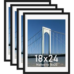 Wiscet 18x24 Poster Frame Set of 4, Display Picture 16x20 with Mat or 18x24 without Mat, Photo Frame for Horizontal or Vertical Wall Display, Black