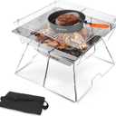 Odoland Folding Campfire Grill, 304 Stainless Steel Grate Barbeque Grill, Portable Camping Grill with Legs for Picnics, Backpacking, Outdoor with Carrying Bag and Kitchen Tongs