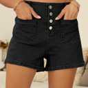Sidefeel Women's Jean Shorts Button Fly Stretchy High Waisted Summer Outfit Denim Shorts (Black, Size 10)