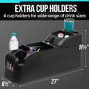 Moblorg Center Console for Minivans, SUVs, Middle Van Console, Extra Cup Holders, Large Storage, 27"L x 11.5"W x 8.5"H,Made in USA (Black)