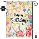 Baccessor Happy Birthday Garden Flag 12.5 x 18 Inch Double Sided Burlap Spring Summer Colorful Party Decor Balloons Candles Cupcakes Small Yard Flag Holiday Seasonal Outdoor Outside Decoration