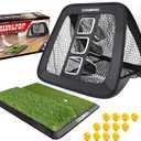 CHAMPKEY Double -Sided Golf Chipping Net with Mat and 12 Foam Balls - Professional Golf Practice Net Ideal for Indoor and Outdoor Training