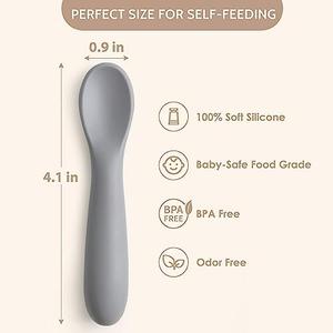 3 Pack Baby Spoons, Shorter Length for Self Feeding, First Stage Spoons, Food Grade Silicone, 6+ Months, Baby Training Spoons, Dishwasher Safe & Boil-proof