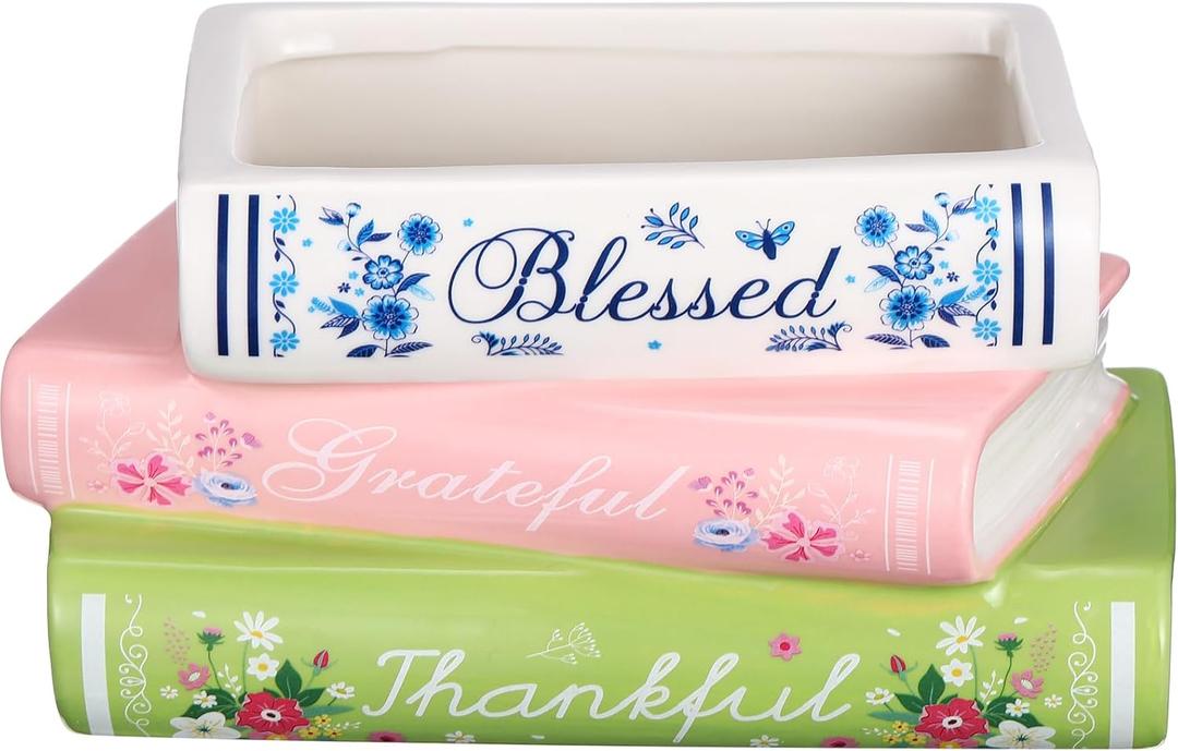 Honeydak Book Shaped Decorative Planter Small Ceramic Flowerpot Home Decor Cute Flower Vase for Book Lovers Bookshelf Room Office Table Valentines Gifts (Vintage)