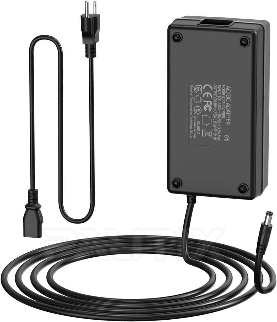 PAUTIX 24V DC Power Supply Adapter 24Volt 7.5A 180W Output,AC to DC Converter Transformer 100-240V AC Input with 5.5 x 2.1mm US Plug for LED Strip, CCTV Camera(Black)