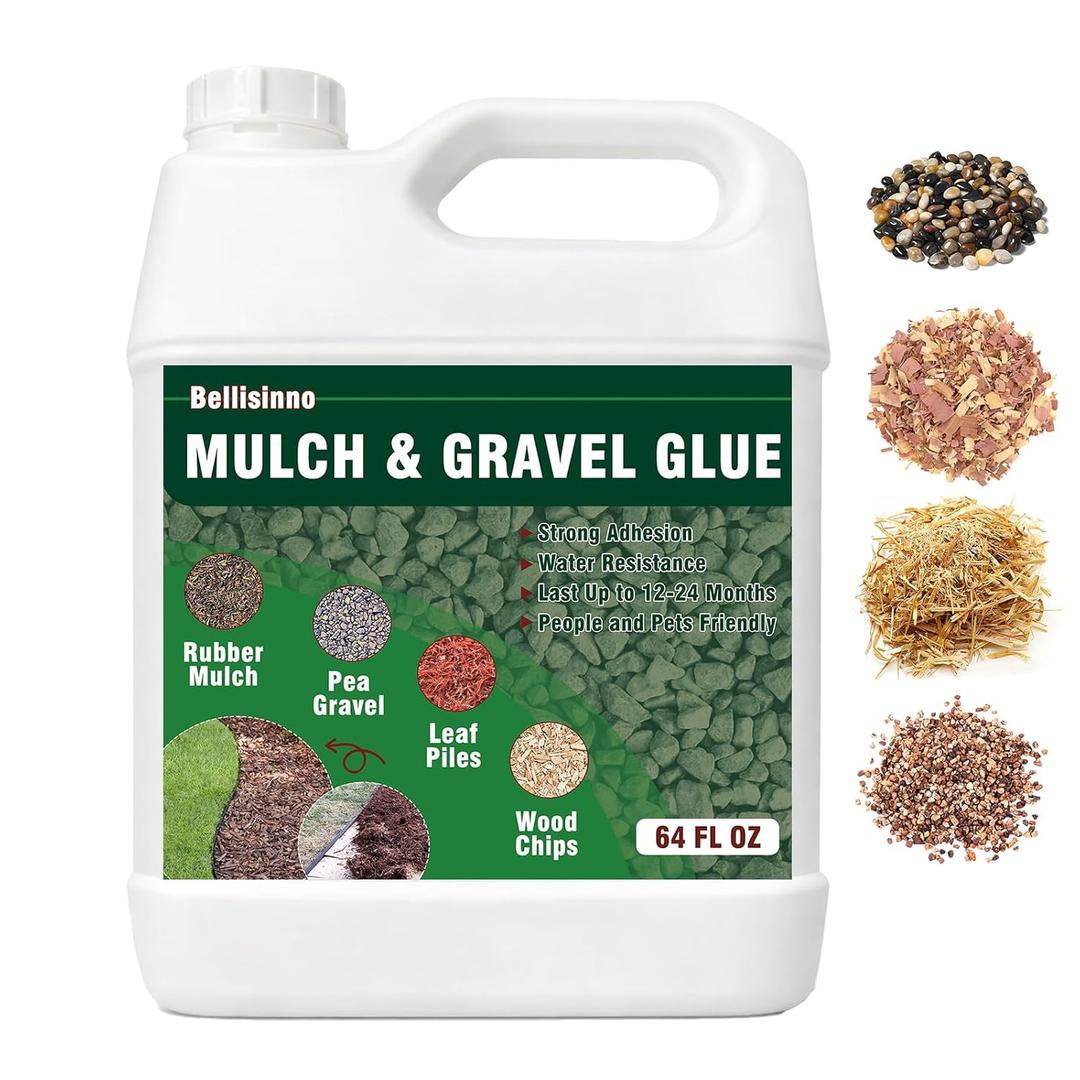 64 oz Mulch Gravel Glue for Landscaping, Mulch and Pea Gravel Stabilizing, Clear Gravel Binder, Lockdown Rubber, Gravel, Pebbles, Stones- Secure Covering Firmly, Non-Toxic and Pet-Friendly