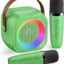 Mini Karaoke MachinePortable Bluetooth Karaoke Microphone, Singing Speaker with 2 Wireless Mic and Light Kids Adults, Christmas Birthday Gifts for Girls Boys Family Home Party(Green)