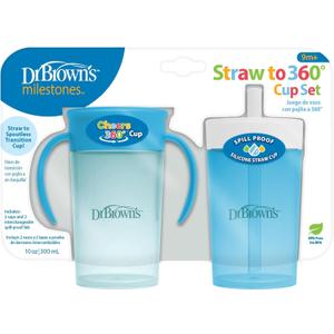 Dr. Brown's Milestones Straw to 360 Convertible Toddler Training Cup Set with Interchangeable Silicone Straw and 360 Degree Cup Lids, Blue Ocean, 10 oz/300 mL, BPA-Free, 9m+, 2-Pack
