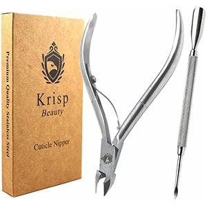 Cuticle Trimmer - Professional Nail Cuticle Nippers Cuticle Pusher Cuticle Cutter Scissors Sharp 3/4 Jaw Remover Clippers Stainless Steel Manicure Pedicure Tools Fingernails Toenails by Krisp Beauty