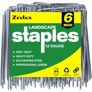 Landscape Staples 6 inch 100 Pack Galvanized Garden Stakes,12 Gauge Heavy Duty Garden Pins for Fences, Lawns, Weed Barriers and Landscape Fabrics, Irrigation Hose,Yard Lawn, Landscape Fabric.