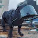 Olsa Dog Raincoat, Dog Hooded Slicker Poncho, 4 Legs Rain Jacket with Reflective Stripe, Transparent Water Proof Resistant Rain Snow Clothes for Small Medium Large (Black, L)