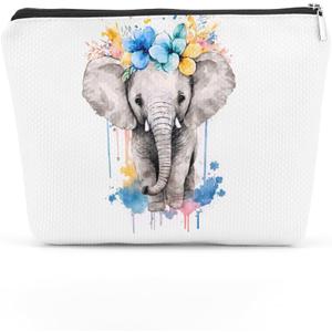 Floral Elephant Cosmetic Bag - Elephant Themed Animal Lover Gifts for Women - Makeup Bag & Travel Organizer - Mother's Day, Graduation & Birthday Gifts